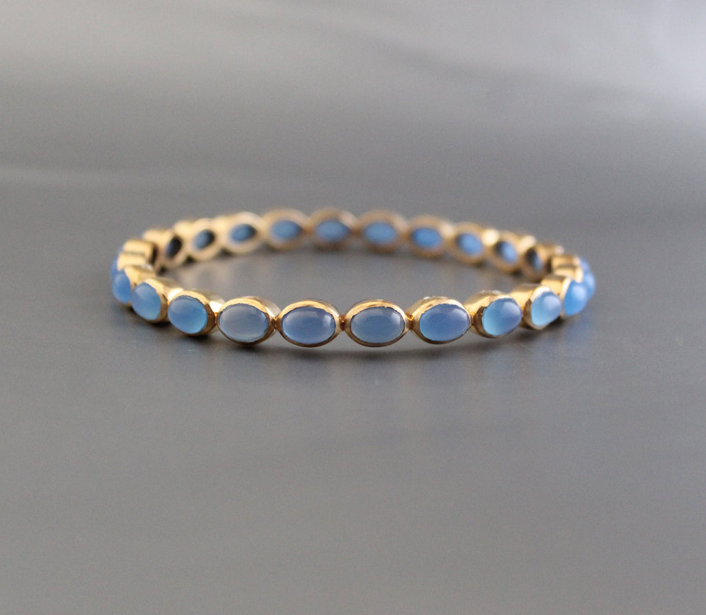 Blue Chalcedony Bangle, Bracelet Gift For Friend, Gold Plated, Valentine Gift