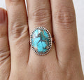 Sterling Silver Oval copper Turquoise Gemstone Ring, Bezel Solitaire Ring, Anniversary Ring