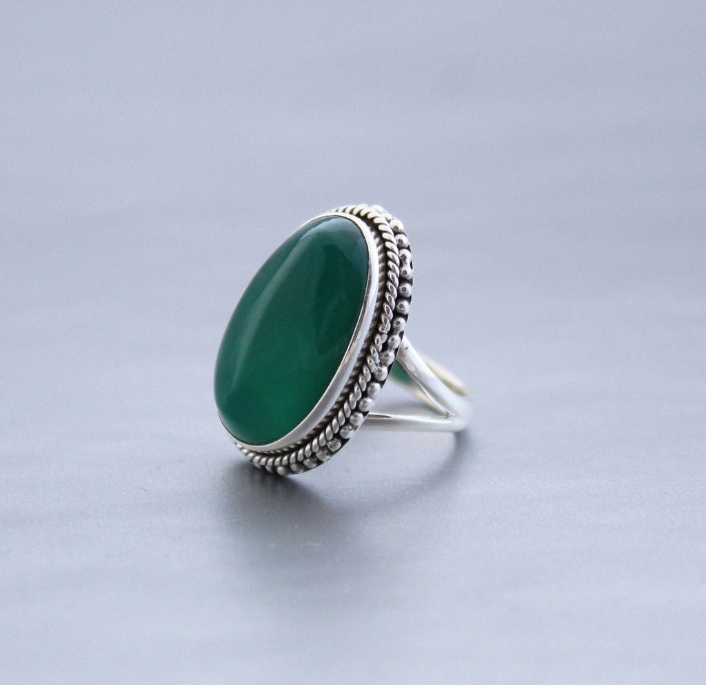 Green Onyx Sterling Silver Ring, 1910s Art Deco, Womens Vintage Ring, best friend ring, family ring, birthstone ring mom