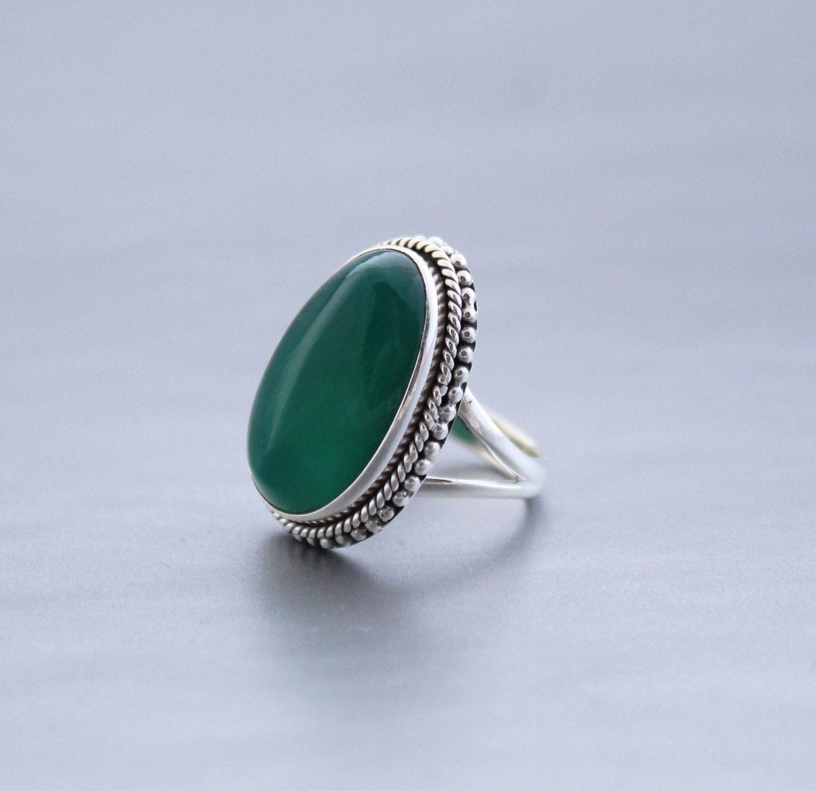 Green Onyx Sterling Silver Ring, 1910s Art Deco, Womens Vintage Ring, best friend ring, family ring, birthstone ring mom