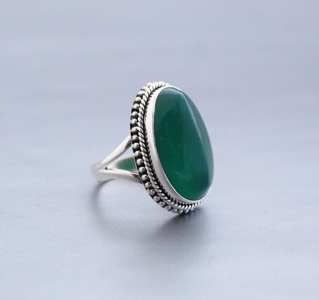 Green Onyx Sterling Silver Ring, 1910s Art Deco, Womens Vintage Ring, best friend ring, family ring, birthstone ring mom