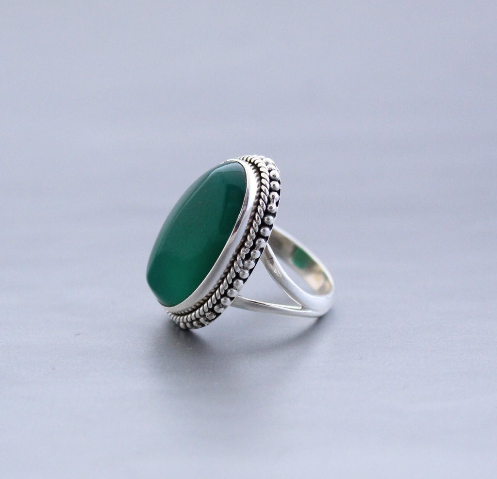 Green Onyx Sterling Silver Ring, 1910s Art Deco, Womens Vintage Ring, best friend ring, family ring, birthstone ring mom