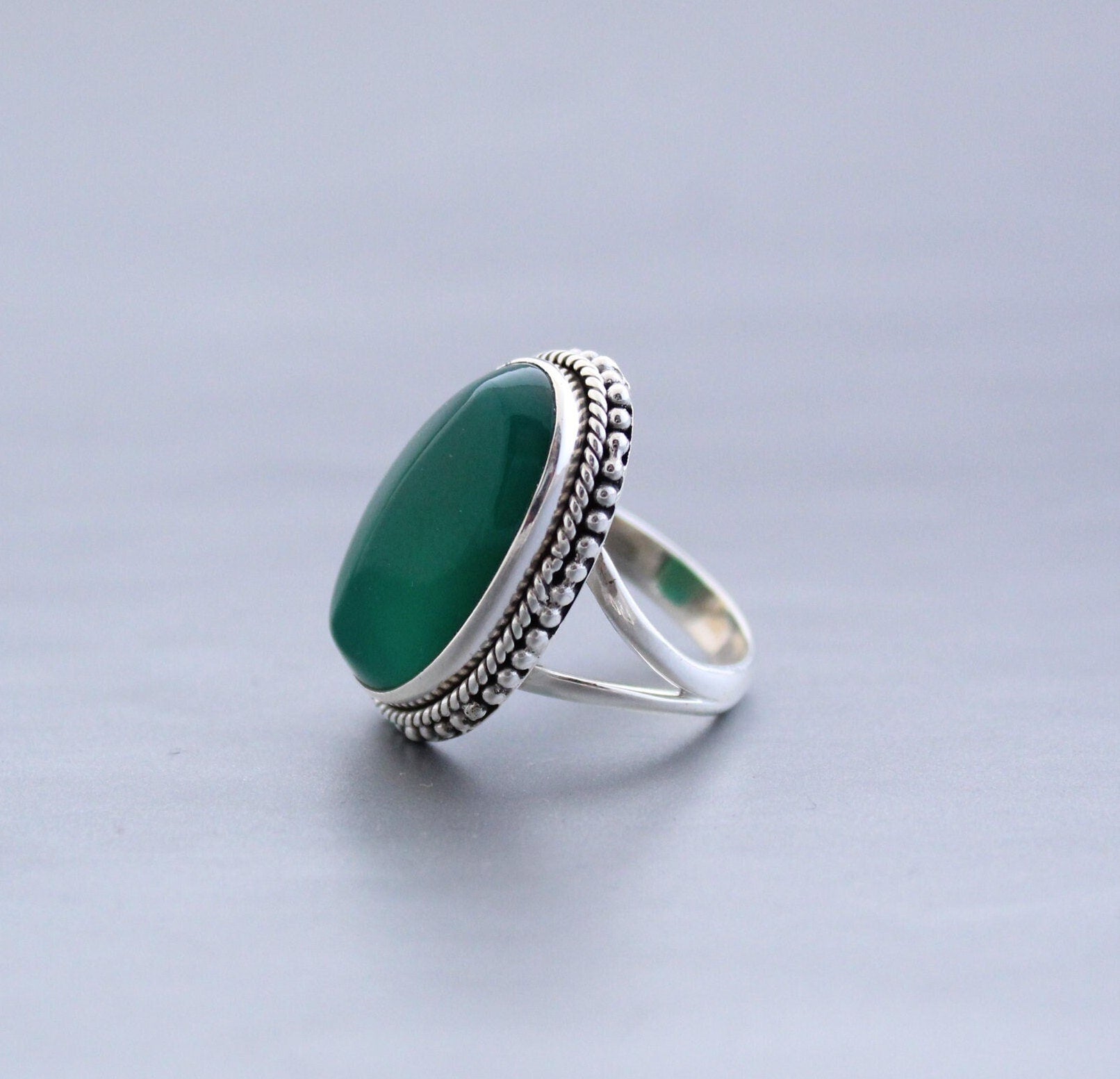 Green Onyx Sterling Silver Ring, 1910s Art Deco, Womens Vintage Ring, best friend ring, family ring, birthstone ring mom