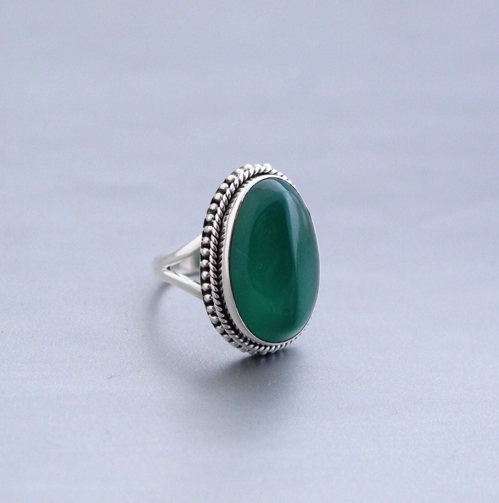 Green Onyx Sterling Silver Ring, 1910s Art Deco, Womens Vintage Ring, best friend ring, family ring, birthstone ring mom