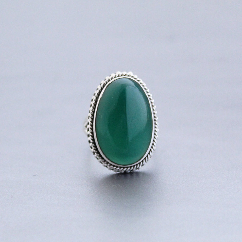 Green Onyx Sterling Silver Ring, 1910s Art Deco, Womens Vintage Ring, best friend ring, family ring, birthstone ring mom