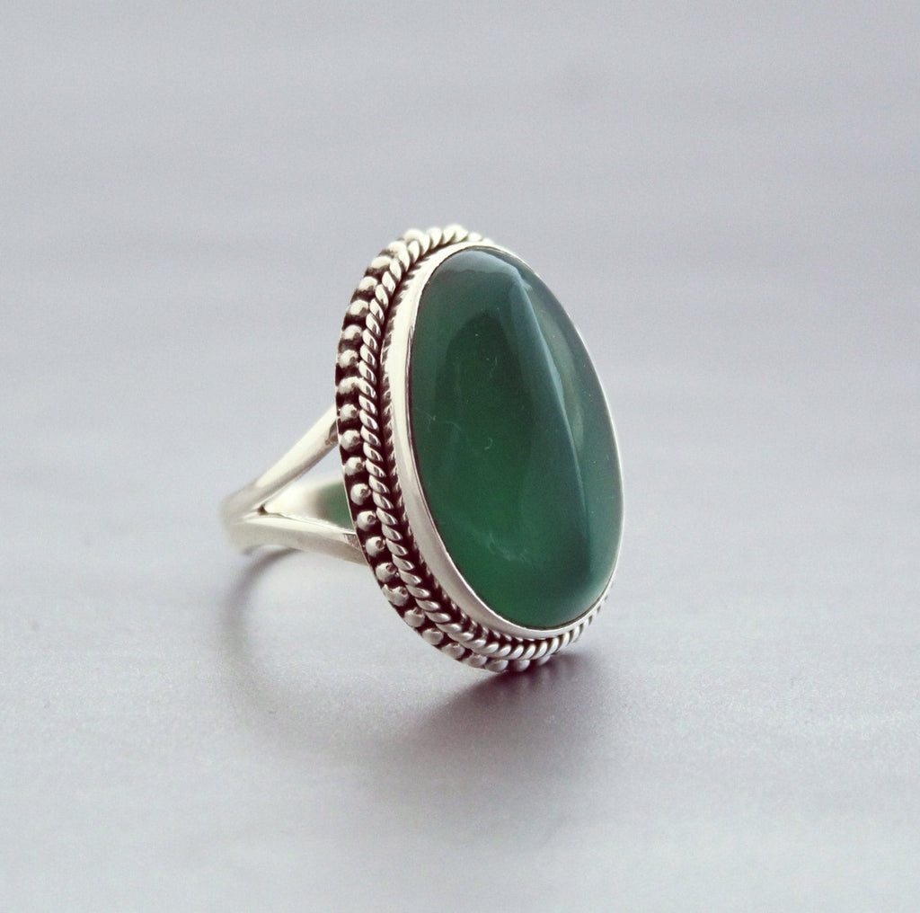 Green Onyx Sterling Silver Ring, 1910s Art Deco, Womens Vintage Ring, best friend ring, family ring, birthstone ring mom