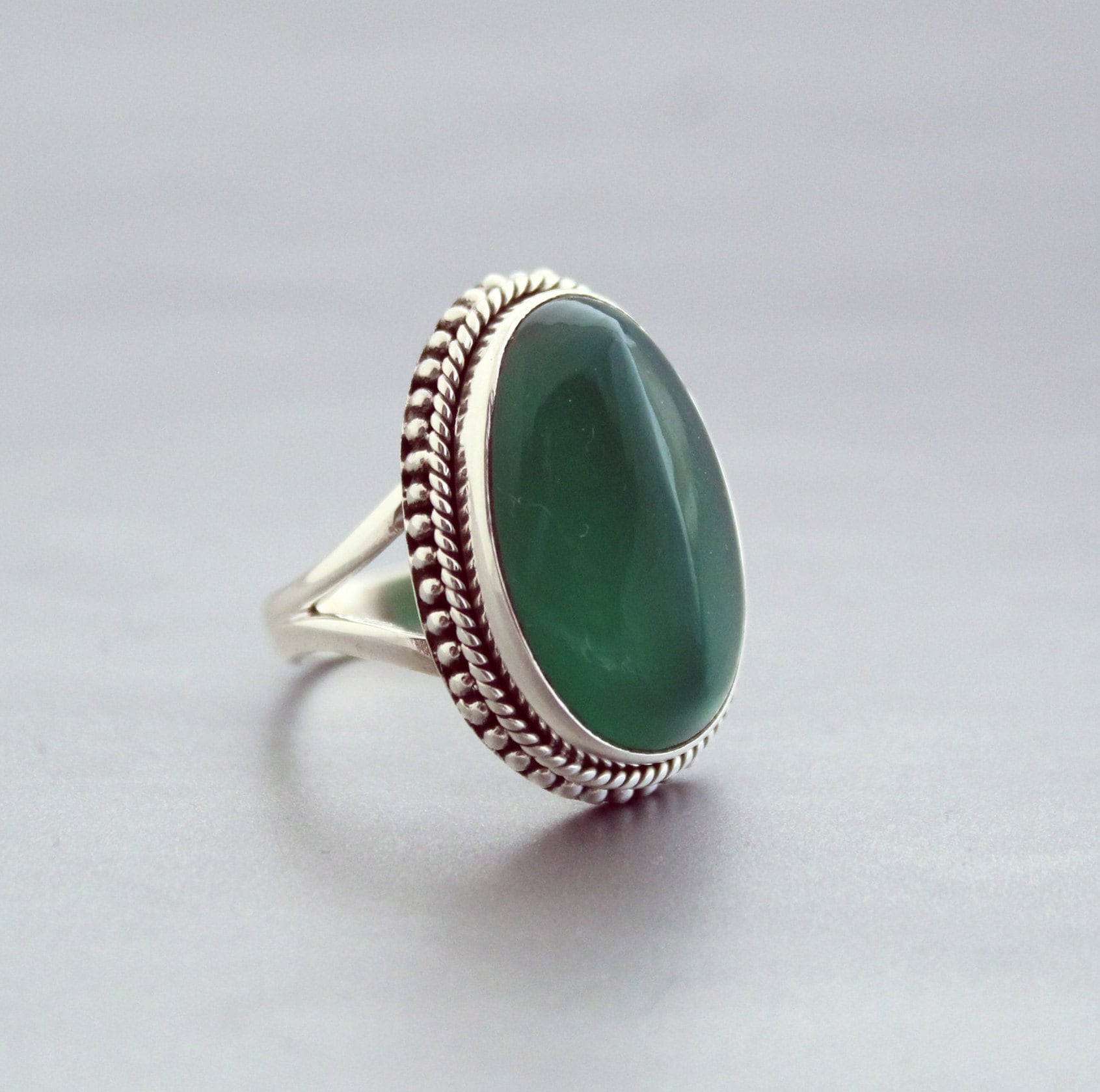 Green Onyx Sterling Silver Ring, 1910s Art Deco, Womens Vintage Ring, best friend ring, family ring, birthstone ring mom