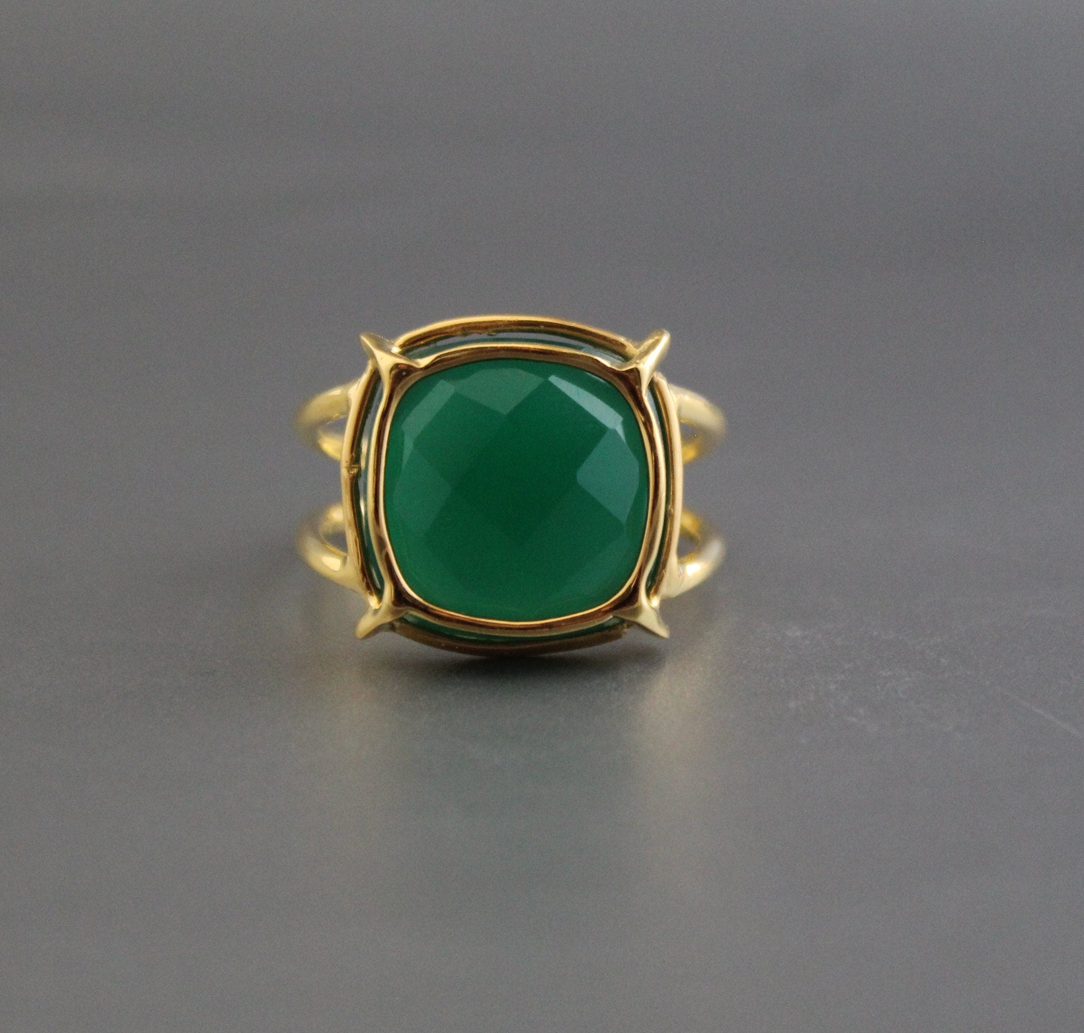 Green Onyx Ring, Boho Silver Ring, Thin Band Delicate Ring, 925 Sterling Silver Statement Jewelry, 14K Gold Vermiel