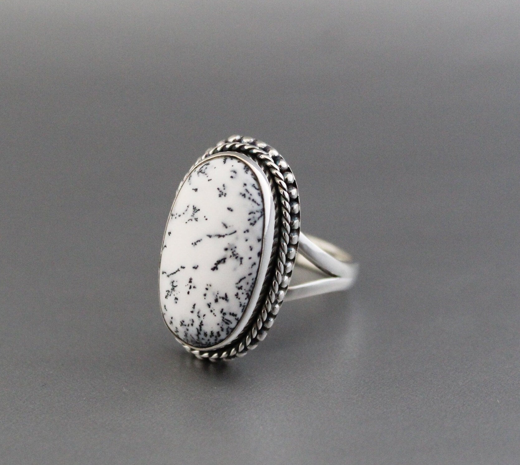 White Jasper Statement Ring, Silver Gemstone Ring, unique gift, Girlfriend gift, white Ring