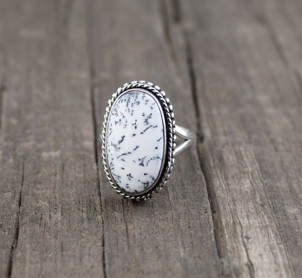 White Jasper Statement Ring, Silver Gemstone Ring, unique gift, Girlfriend gift, white Ring