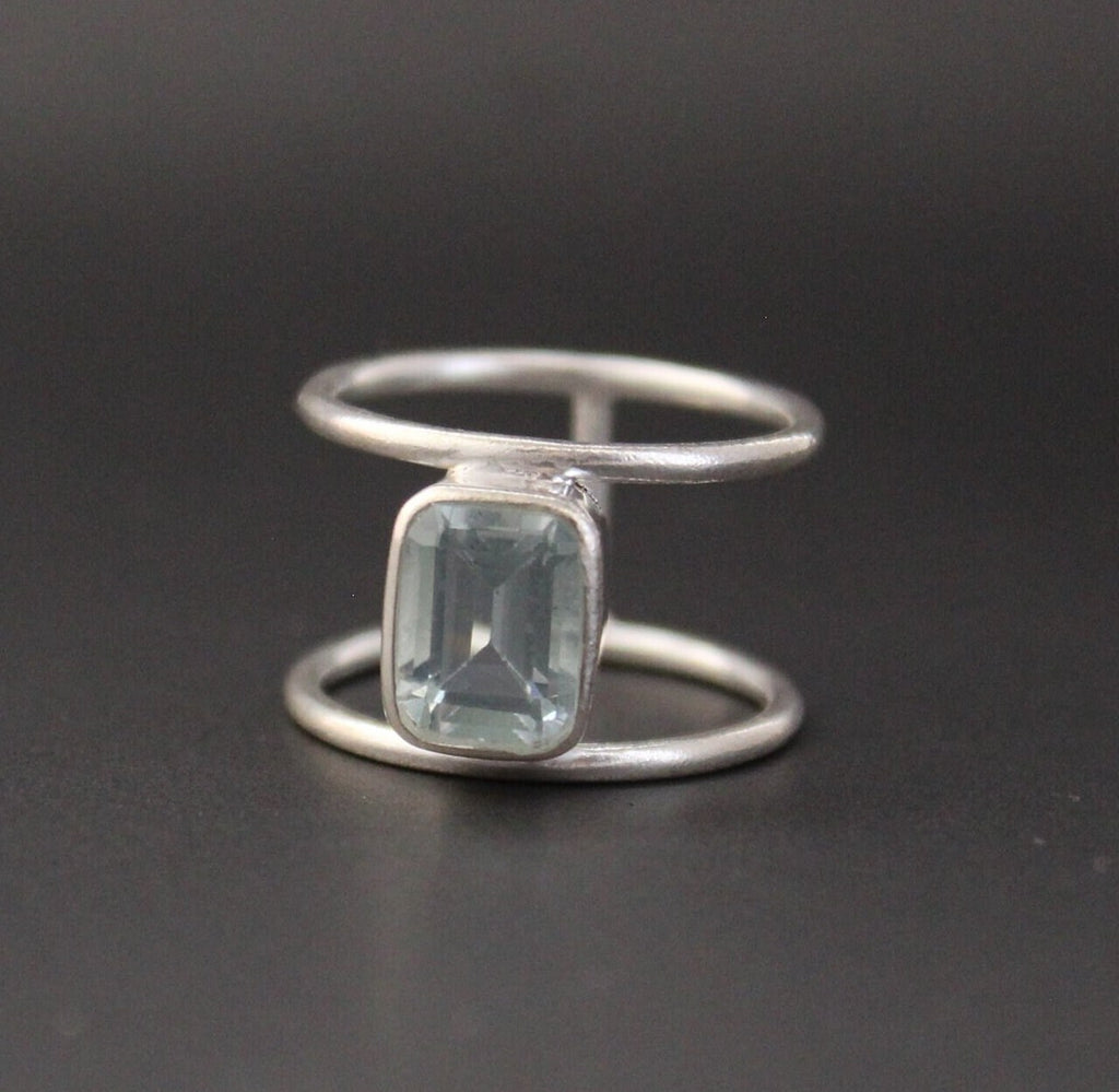 Aquamarine Ring, Octagon Cut, Silver March Birthstone, gift for Mom