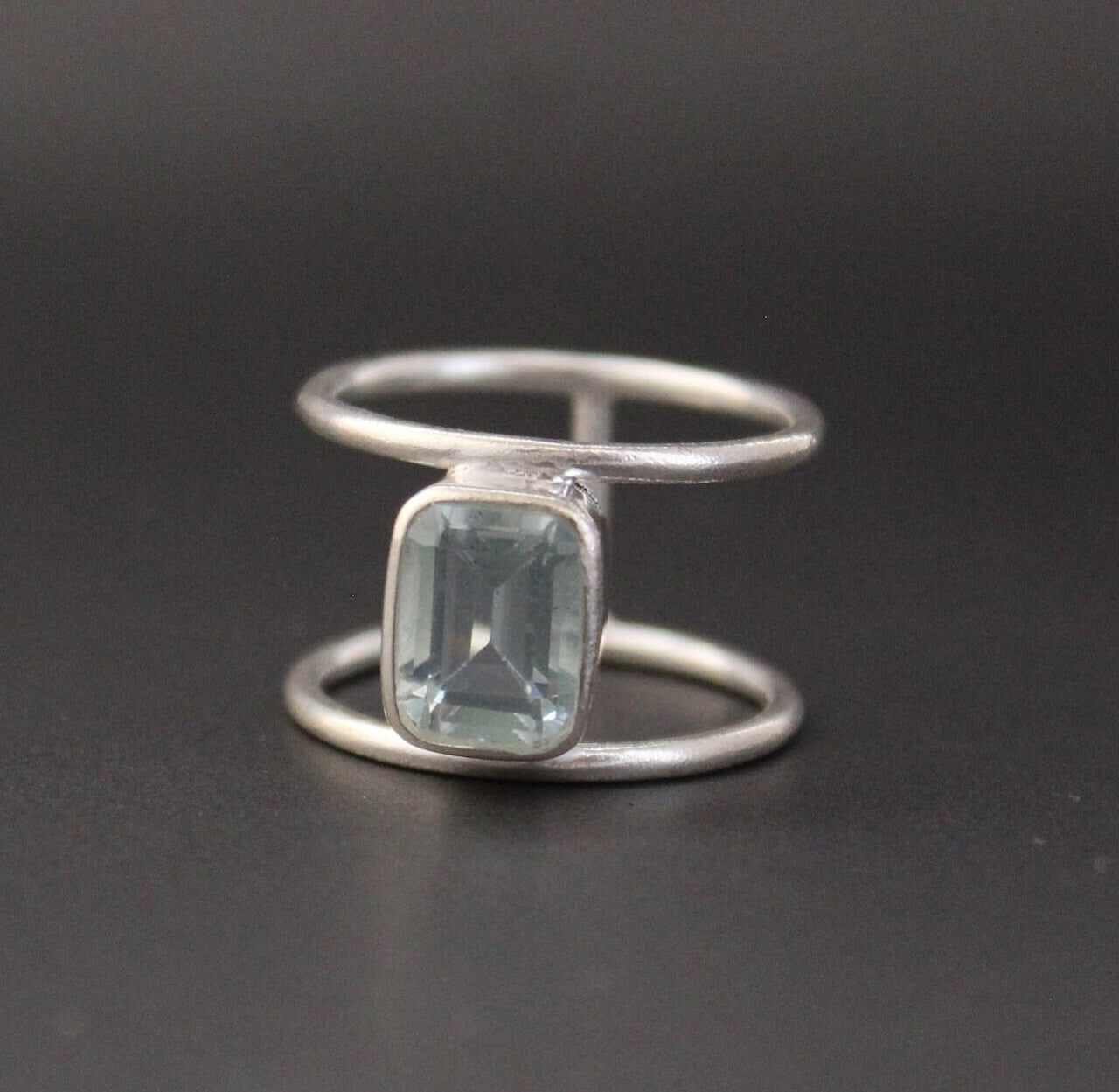 Aquamarine Ring, Octagon Cut, Silver March Birthstone, gift for Mom