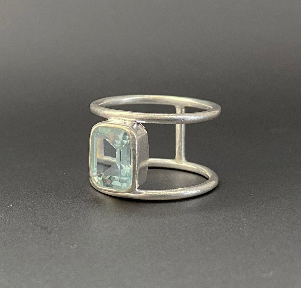 Aquamarine Ring, Octagon Cut, Silver March Birthstone, gift for Mom