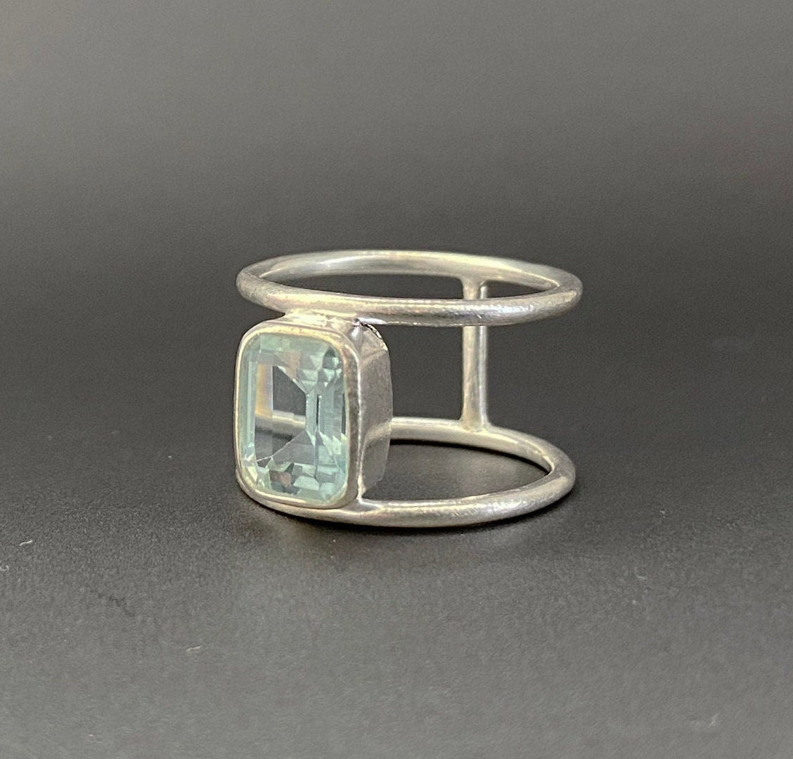 Aquamarine Ring, Octagon Cut, Silver March Birthstone, gift for Mom