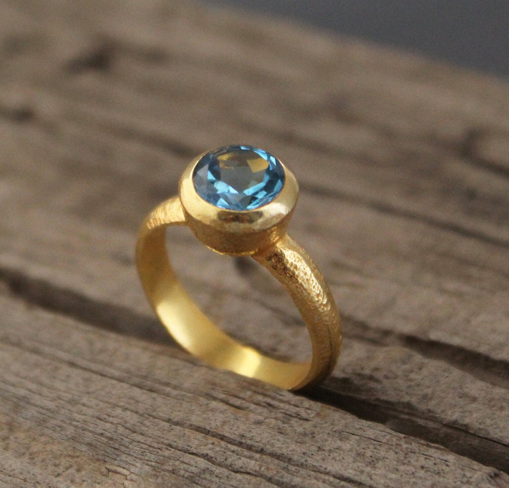 Natural Blue Topaz Ring: Dainty Gold, December Birthstone, Cocktail Ring, Statement Women Ring, Mothers Day Gift