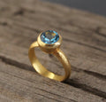 Natural Blue Topaz Ring: Dainty Gold, December Birthstone, Cocktail Ring, Statement Women Ring, Mothers Day Gift