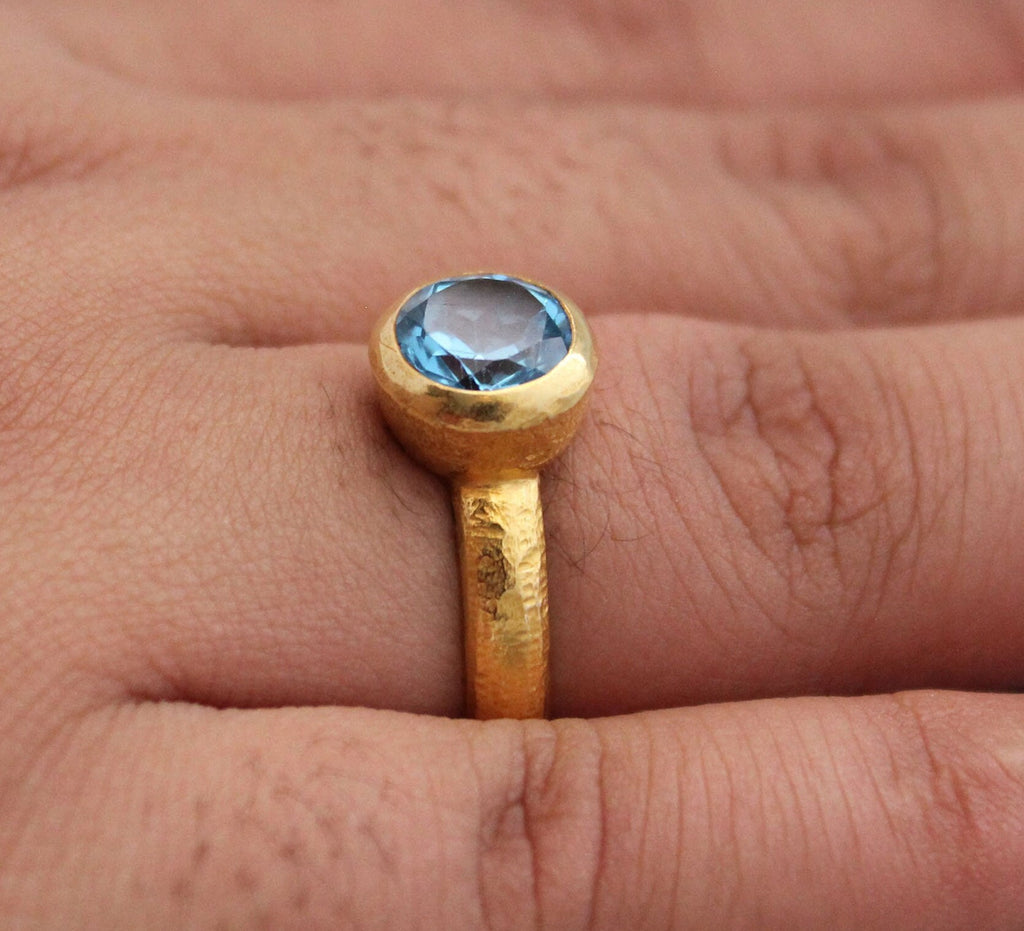 Natural Blue Topaz Ring: Dainty Gold, December Birthstone, Cocktail Ring, Statement Women Ring, Mothers Day Gift