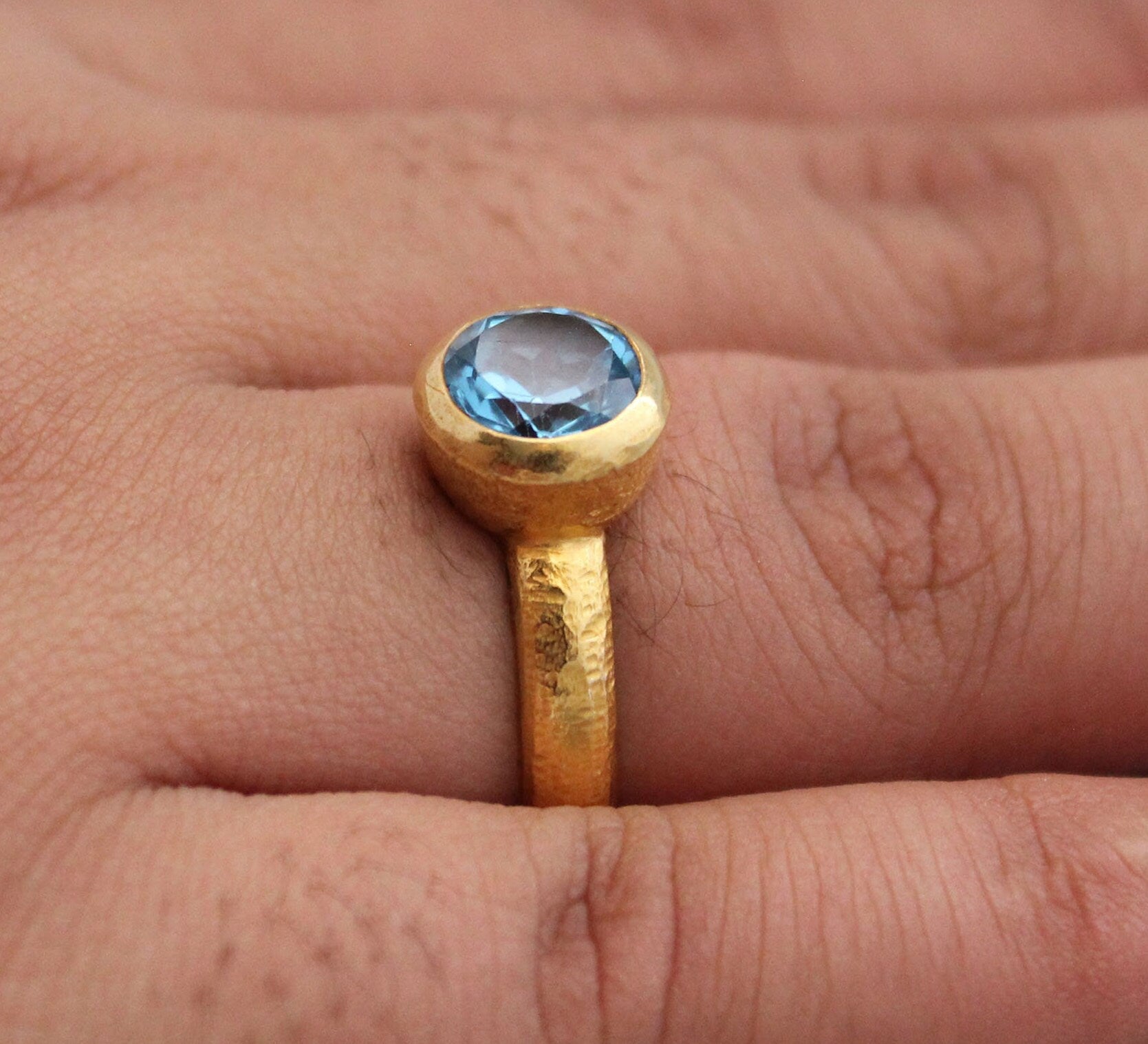 Natural Blue Topaz Ring: Dainty Gold, December Birthstone, Cocktail Ring, Statement Women Ring, Mothers Day Gift
