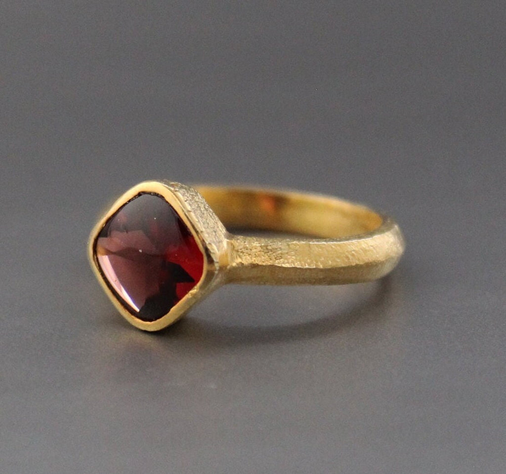 Garnet Signet Ring, 18K Gold Plated, January Birthstone, Passion Stone, Birthday Gift, Cushion Garnet Ring