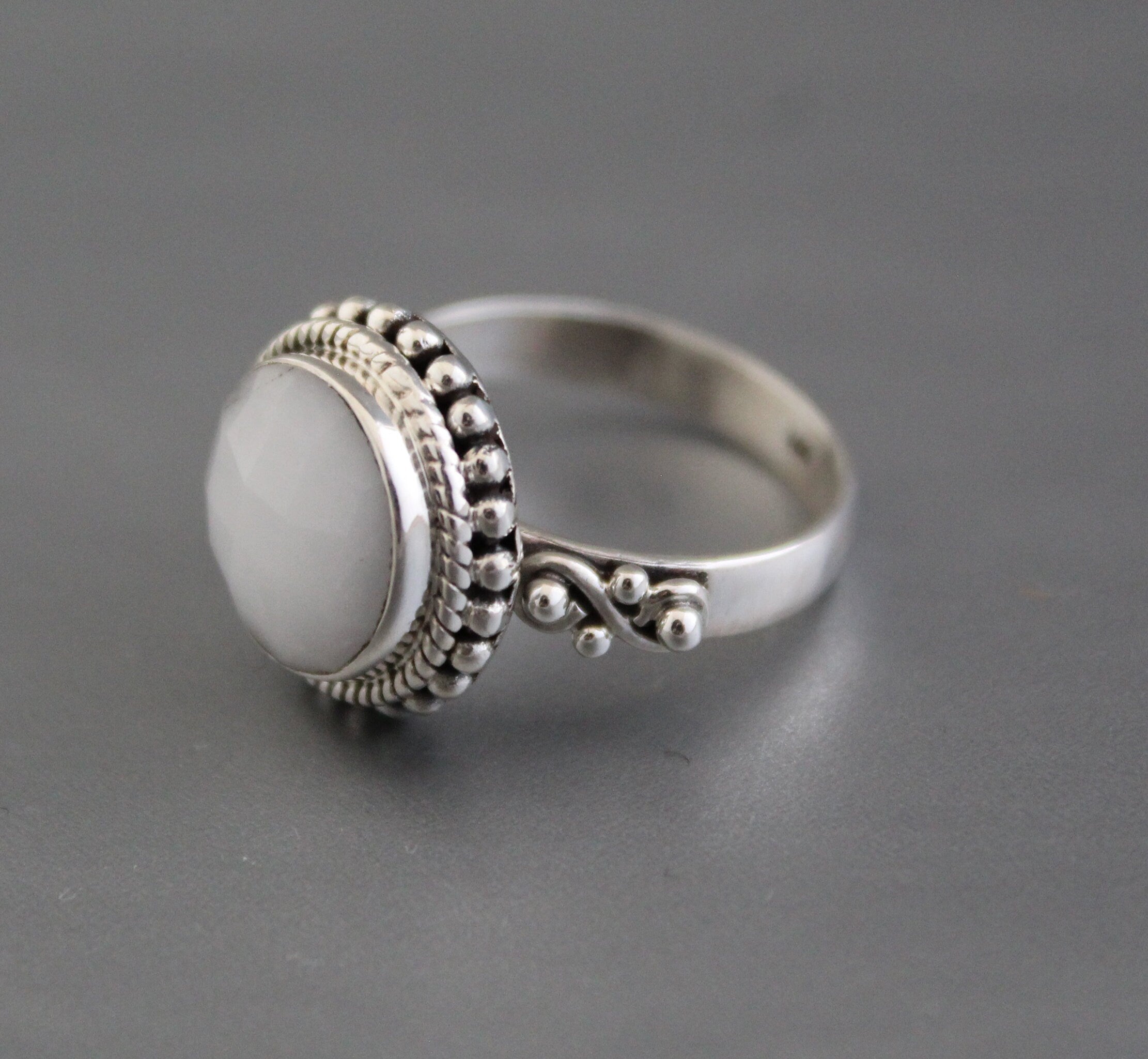 White Agate Ring, Dainty Sterling Silver Art Deco Ring, agatering, gift for girlfriend, personalized gifts