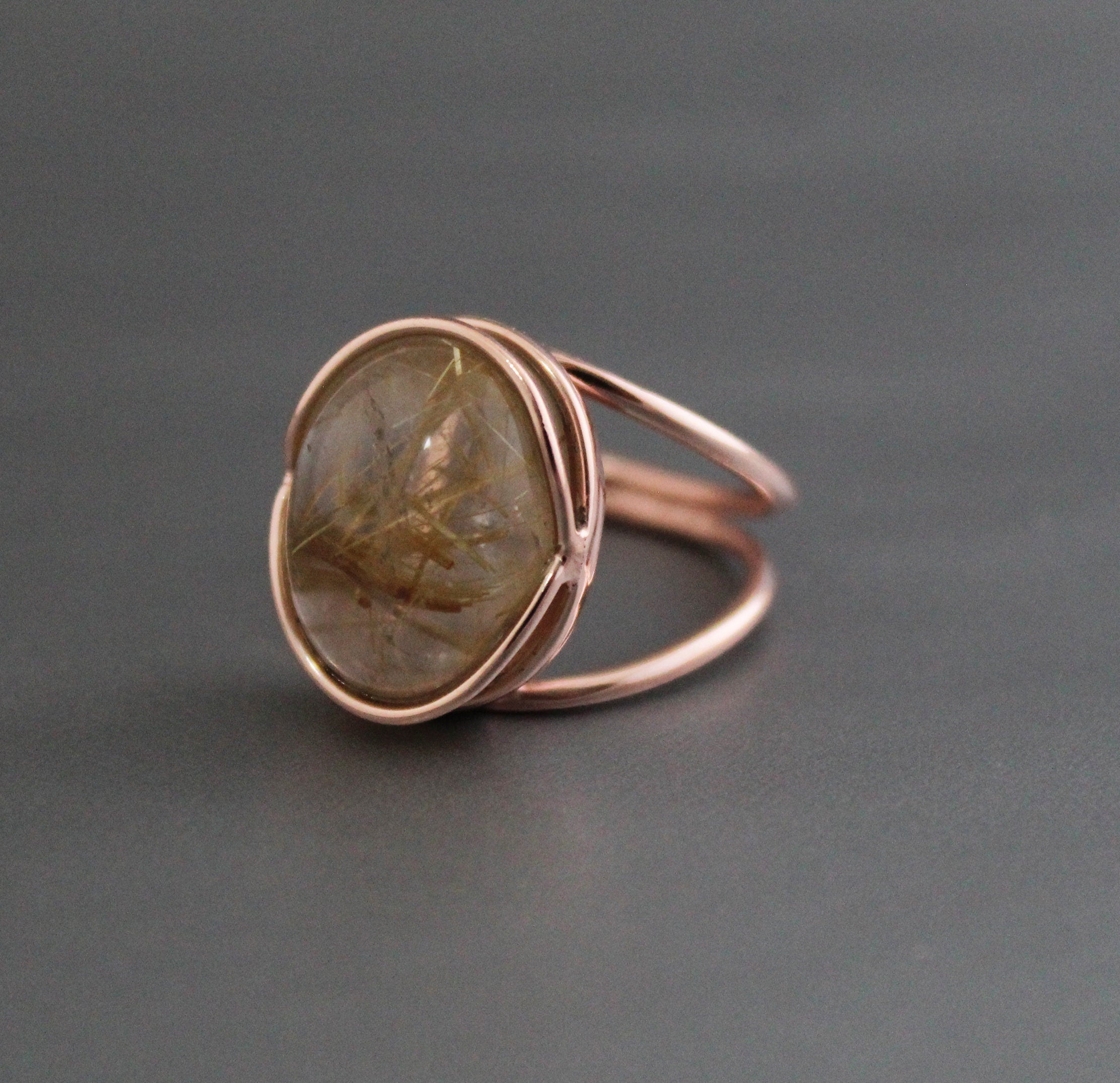 Golden Rutilated Quartz Ring, Sterling Silver, Gemini Birthstone, Natural Rutilated quartz, Gold Engagement Ring, Gift for Mom