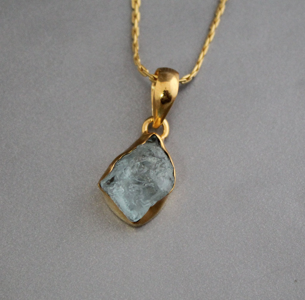 Raw Aquamarine Necklace: Sterling Silver March Birthstone Jewelry