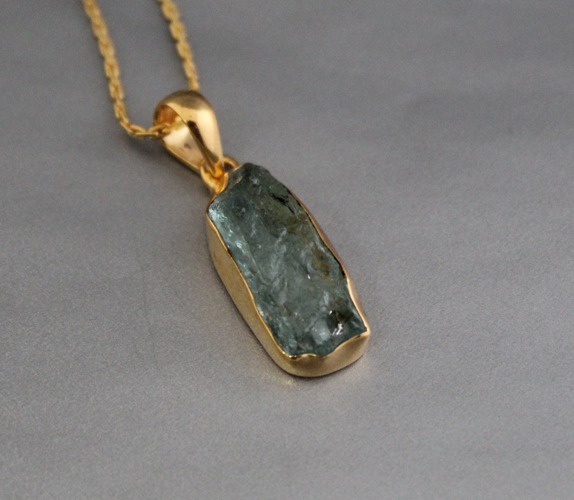 Raw Aquamarine Necklace: 18K Gold, March Birthstone, Sterling Silver
