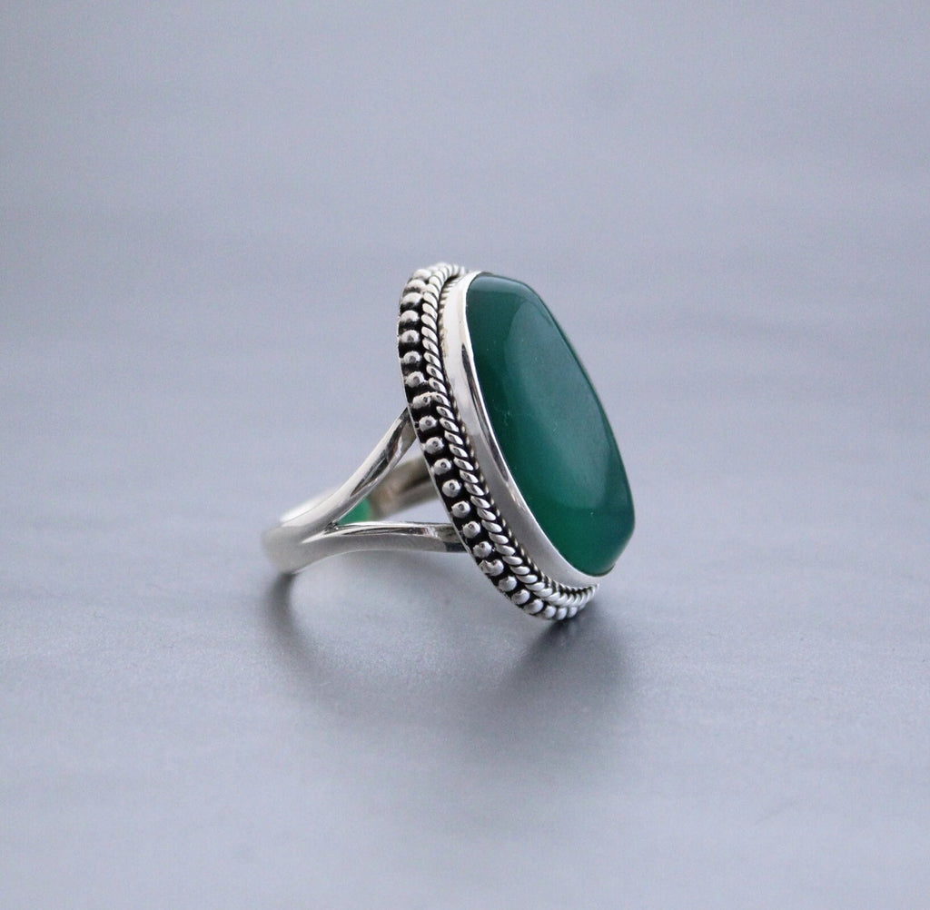 Green Onyx Sterling Silver Ring, 1910s Art Deco, Womens Vintage Ring, best friend ring, family ring, birthstone ring mom
