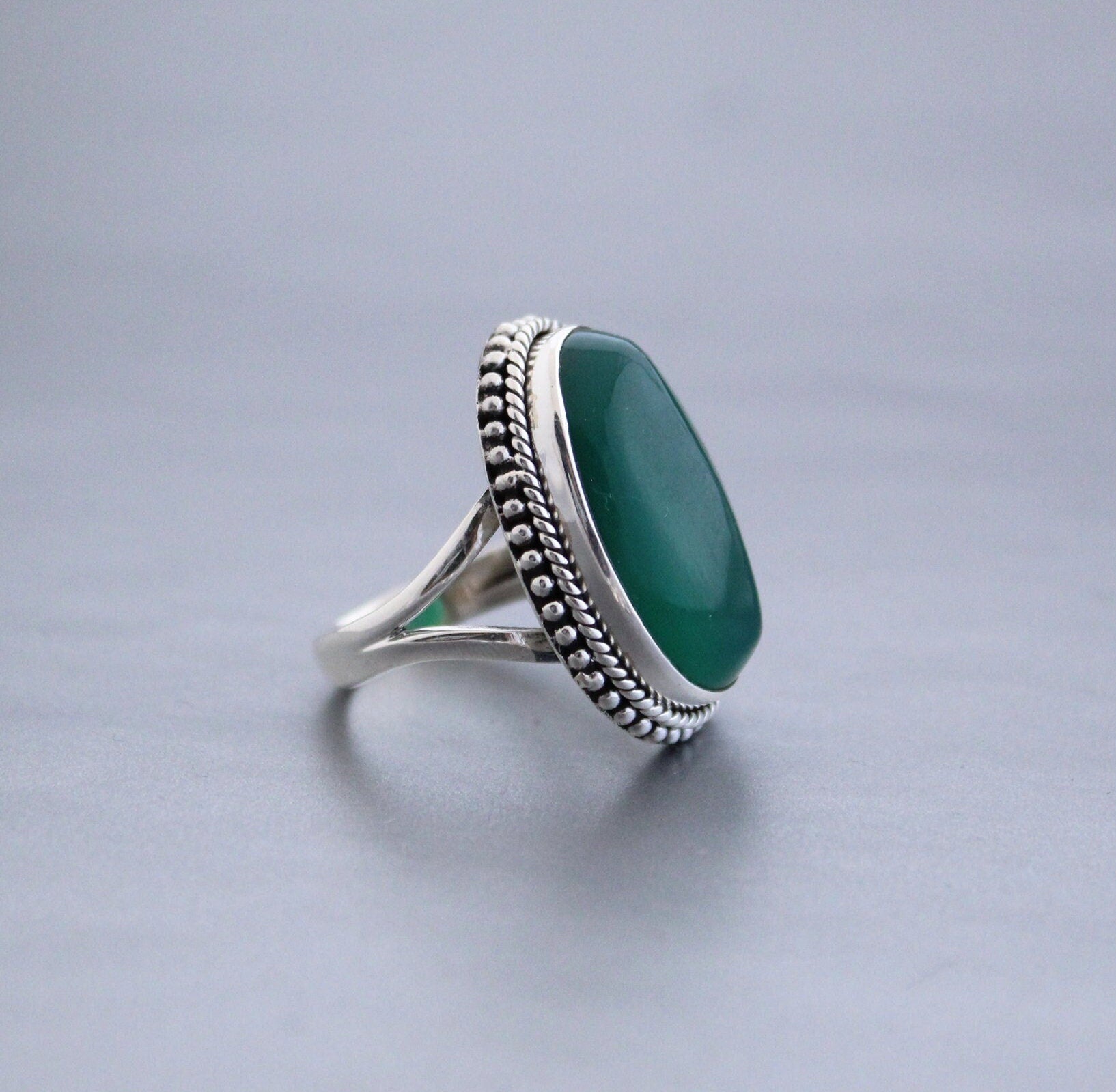 Green Onyx Sterling Silver Ring, 1910s Art Deco, Womens Vintage Ring, best friend ring, family ring, birthstone ring mom