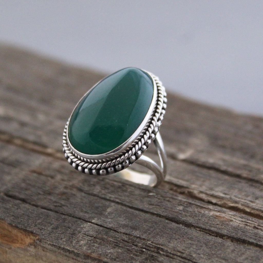 Green Onyx Sterling Silver Ring, 1910s Art Deco, Womens Vintage Ring, best friend ring, family ring, birthstone ring mom