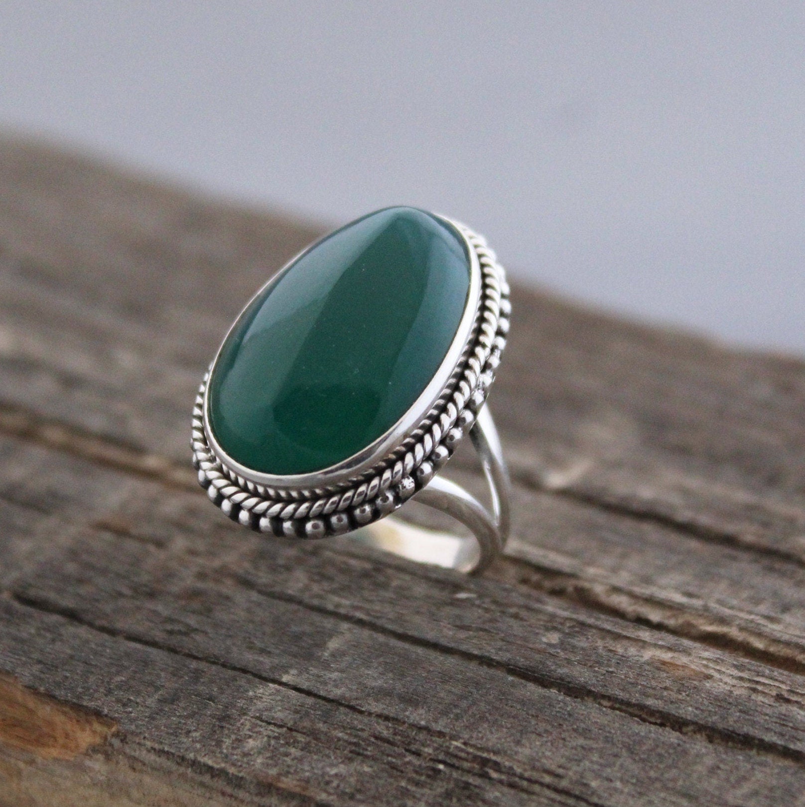 Green Onyx Sterling Silver Ring, 1910s Art Deco, Womens Vintage Ring, best friend ring, family ring, birthstone ring mom