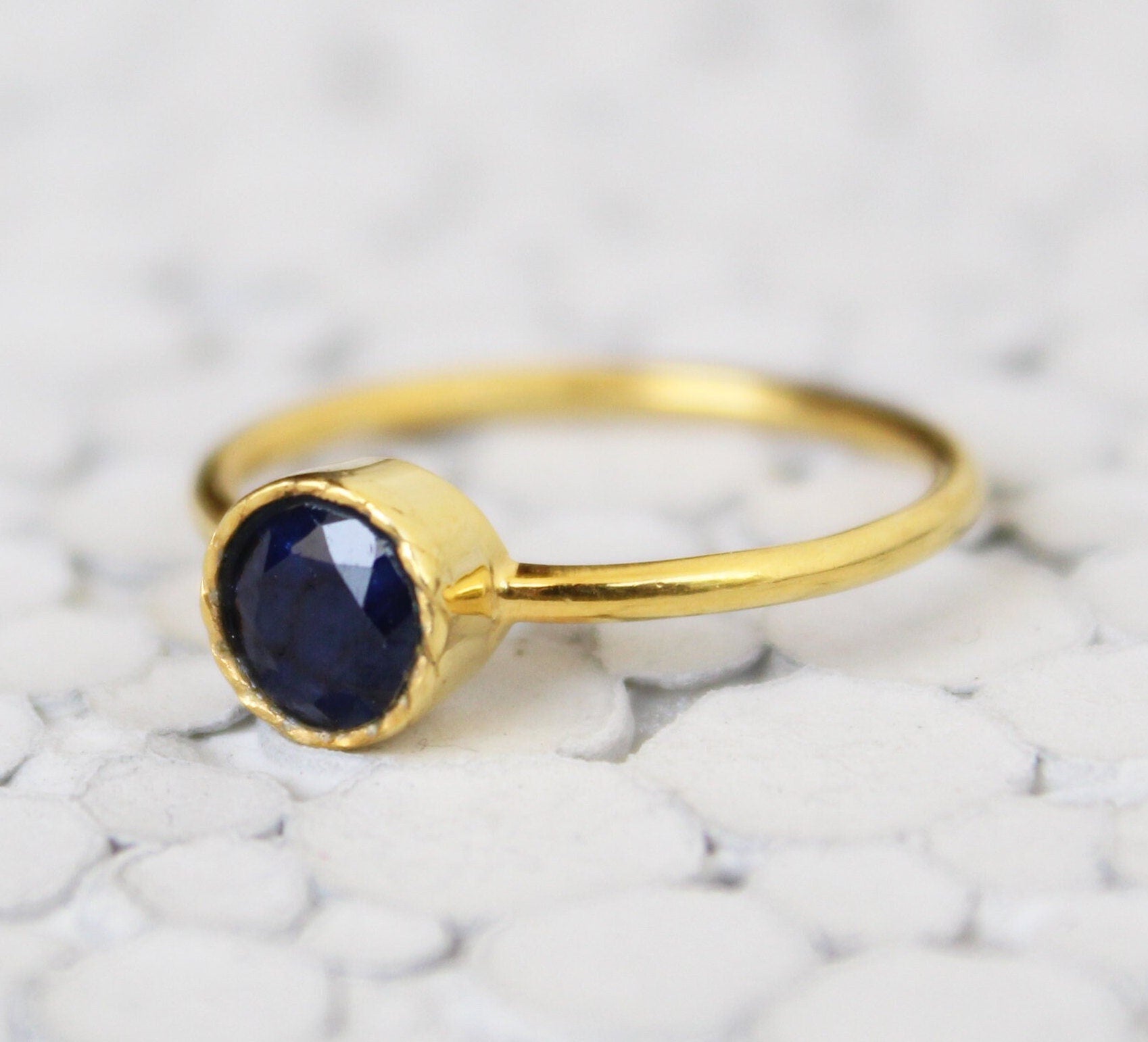 Blue Sapphire Solitaire Ring, Elegant Stackable Anniversary Ring, Blue Gemstone, September Birthstone, Engagement Ring