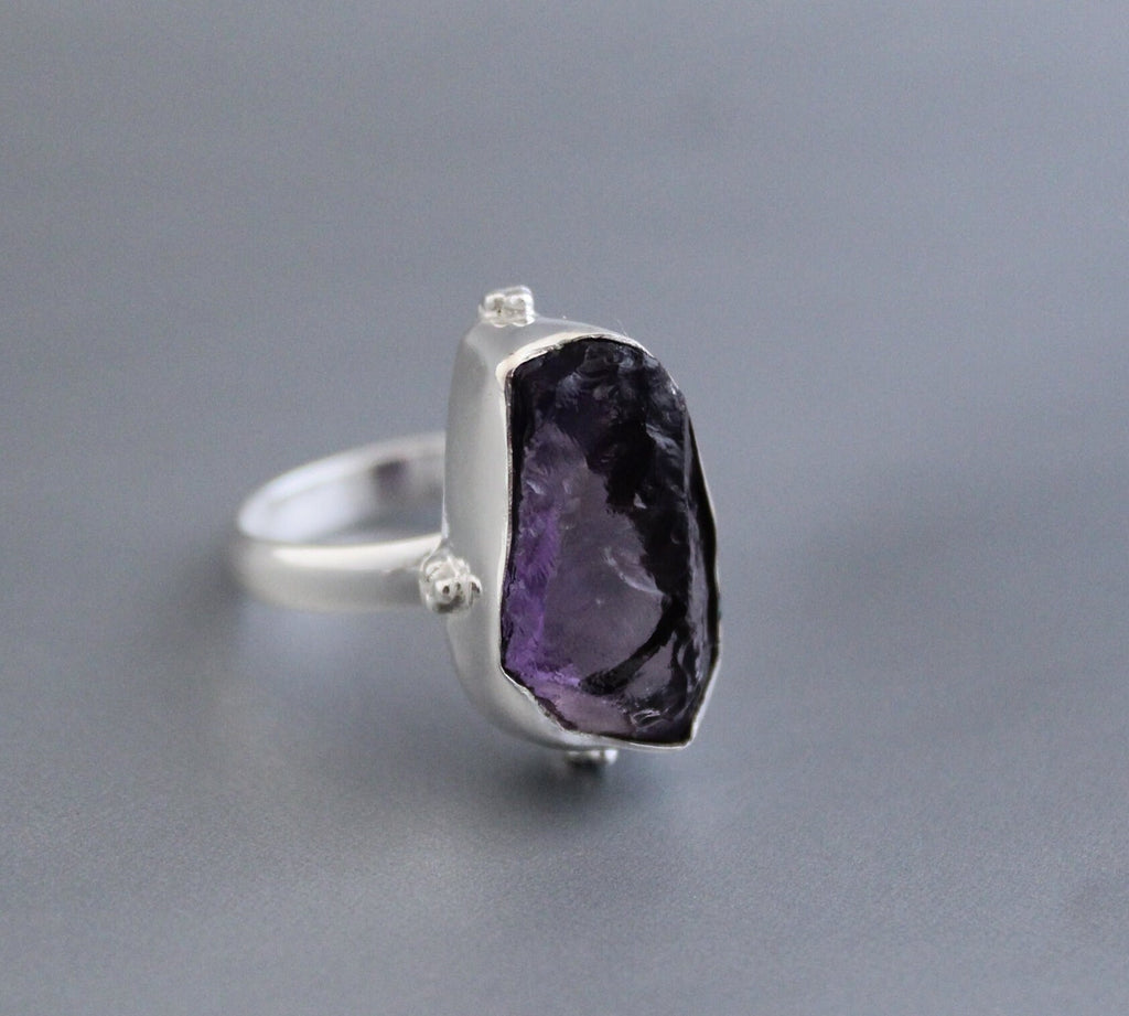 Raw Amethyst Ring, 925 Sterling Silver, Rough Stone, Unique Birthstone Ring, Gift For Her, Boho Jewelry