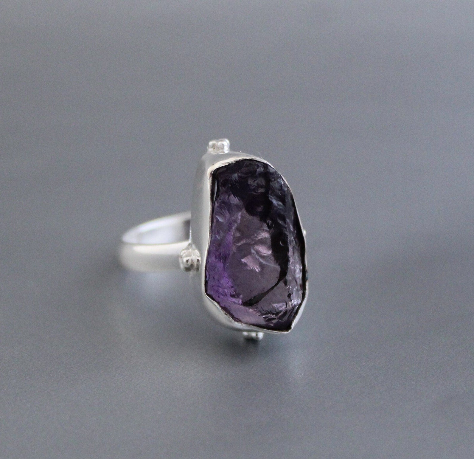 Raw Amethyst Ring, 925 Sterling Silver, Rough Stone, Unique Birthstone Ring, Gift For Her, Boho Jewelry