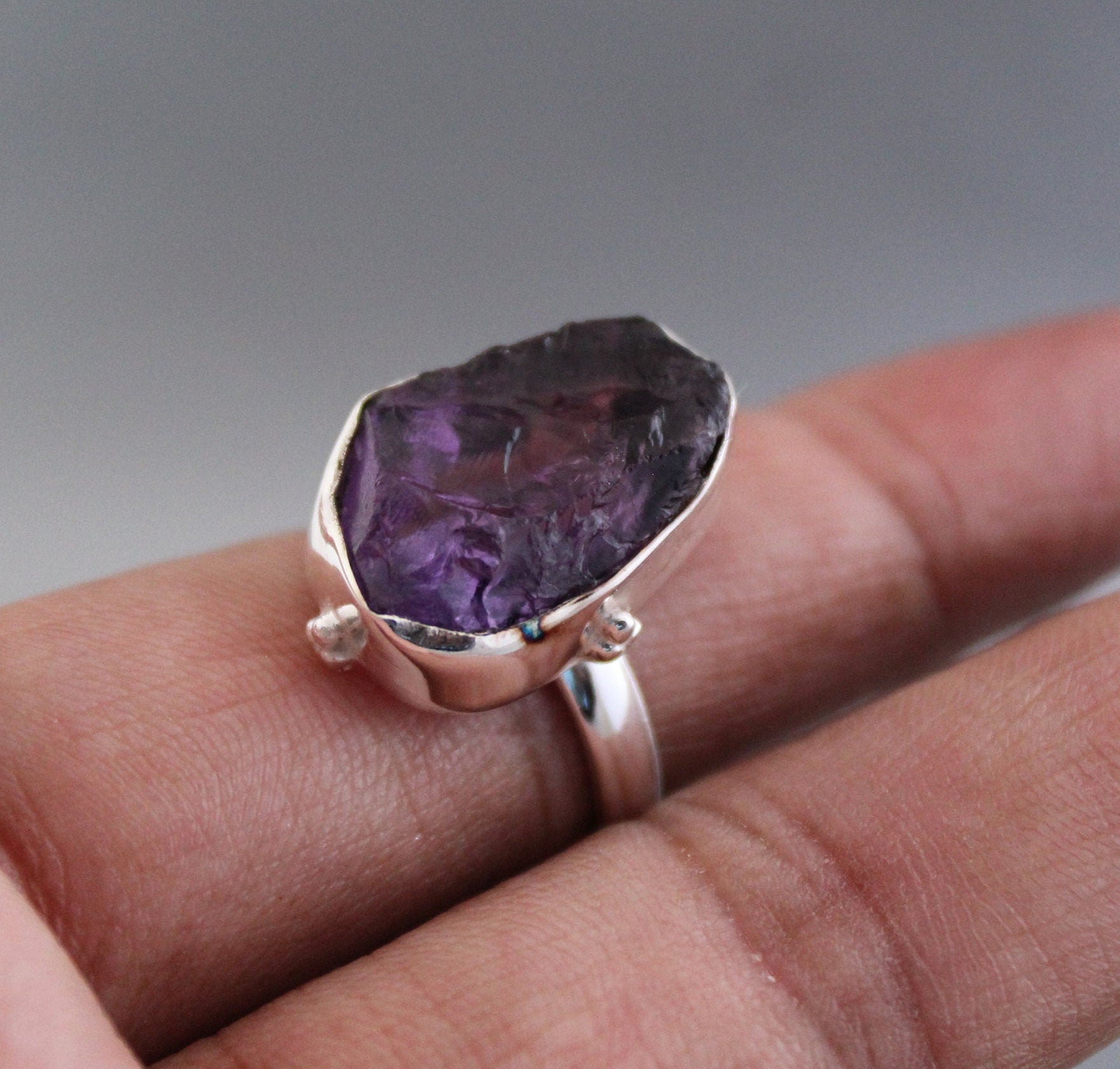 Raw Amethyst Ring, 925 Sterling Silver, Rough Stone, Unique Birthstone Ring, Gift For Her, Boho Jewelry