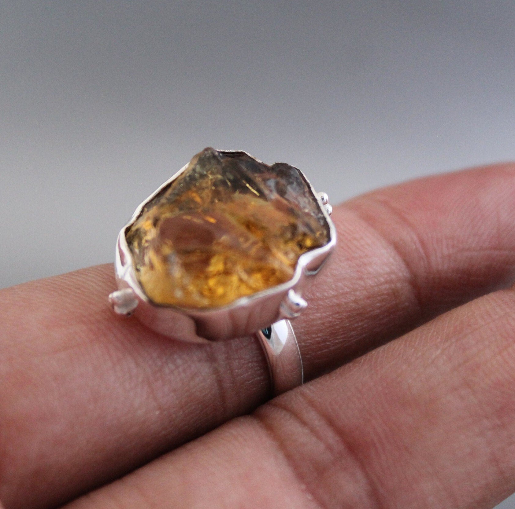 Raw Citrine Ring, Sterling Silver Rings for Women, Raw Stone Ring, Stackable Rings, Gemstone Ring, Boho Jewelry, Crystal Ring, Minimalist