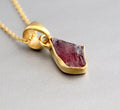 Raw Pink Tourmaline Necklace: Gold Plated Sterling Silver Pendant, October Birthstone, Silver, Gold Vermiel