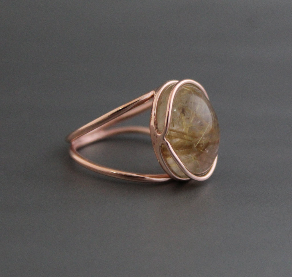 Golden Rutilated Quartz Ring, Sterling Silver, Gemini Birthstone, Natural Rutilated quartz, Gold Engagement Ring, Gift for Mom