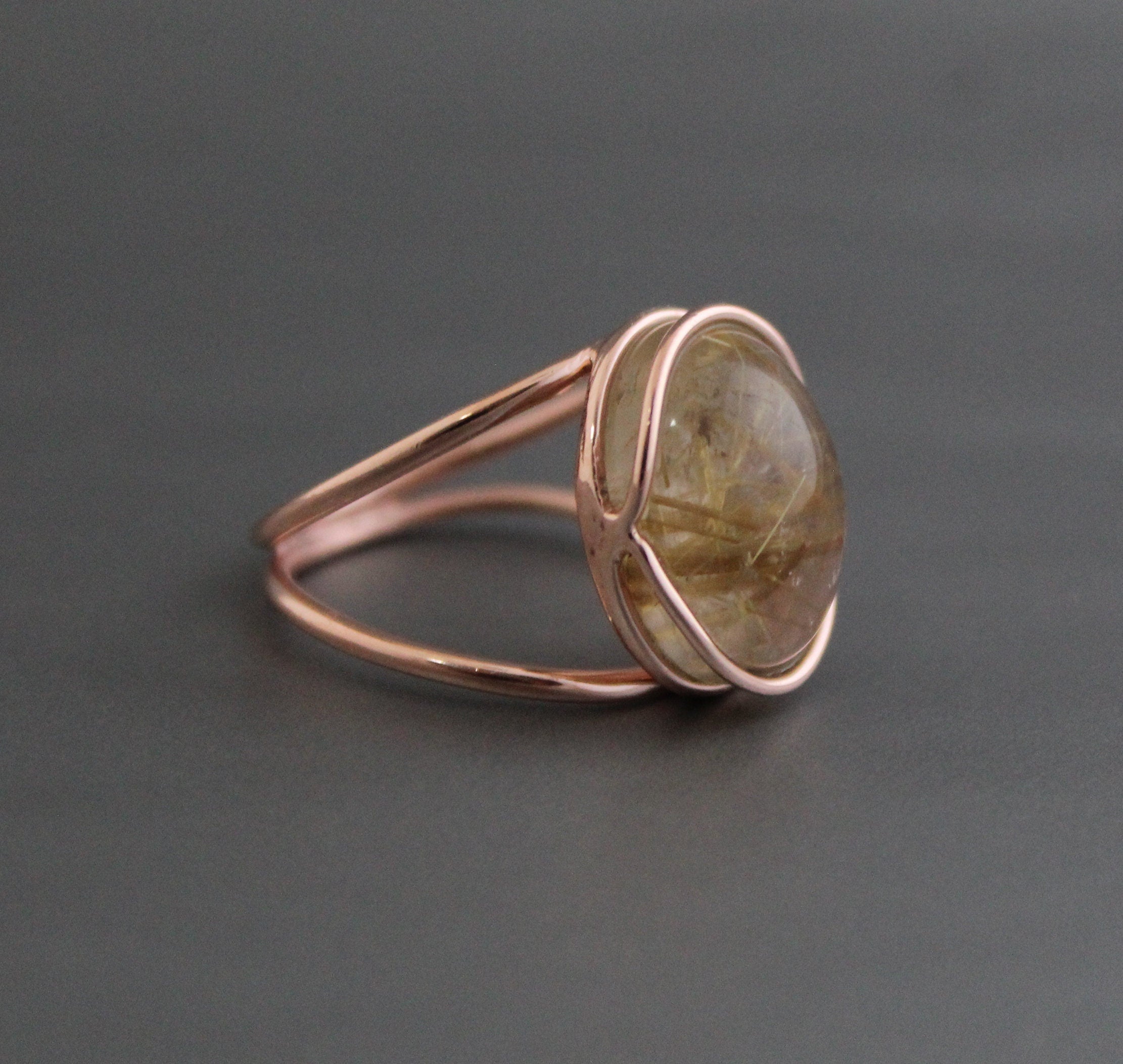 Golden Rutilated Quartz Ring, Sterling Silver, Gemini Birthstone, Natural Rutilated quartz, Gold Engagement Ring, Gift for Mom