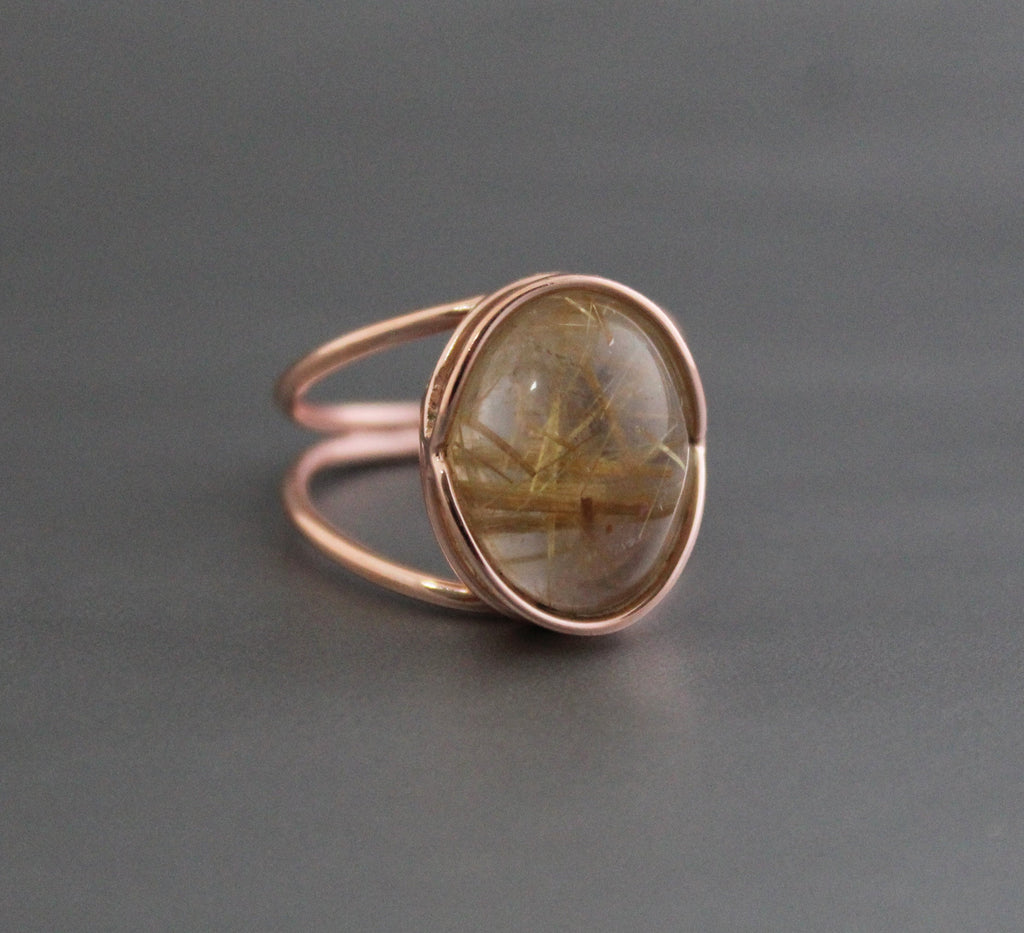 Golden Rutilated Quartz Ring, Sterling Silver, Gemini Birthstone, Natural Rutilated quartz, Gold Engagement Ring, Gift for Mom