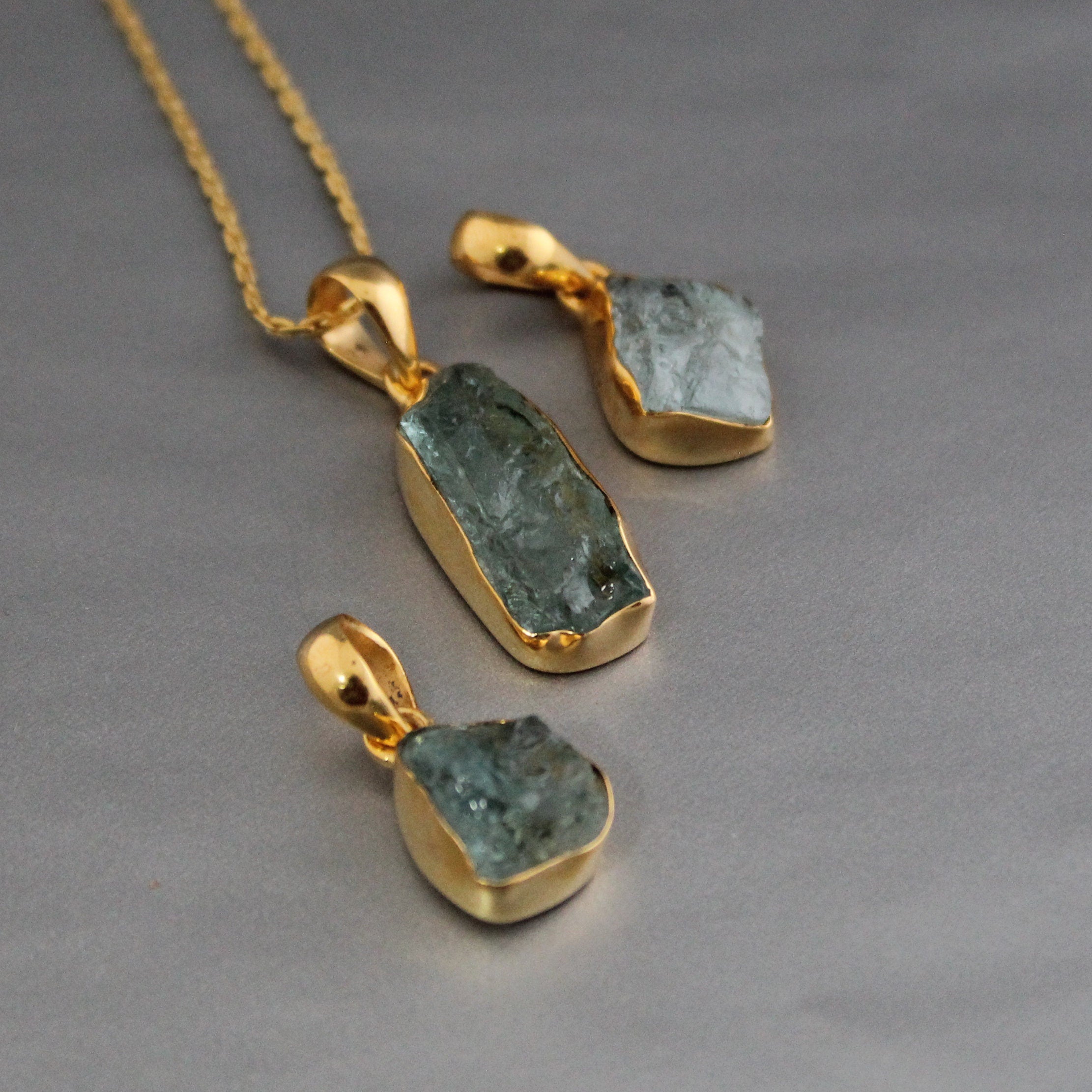 Raw Aquamarine Necklace: Sterling Silver March Birthstone Jewelry