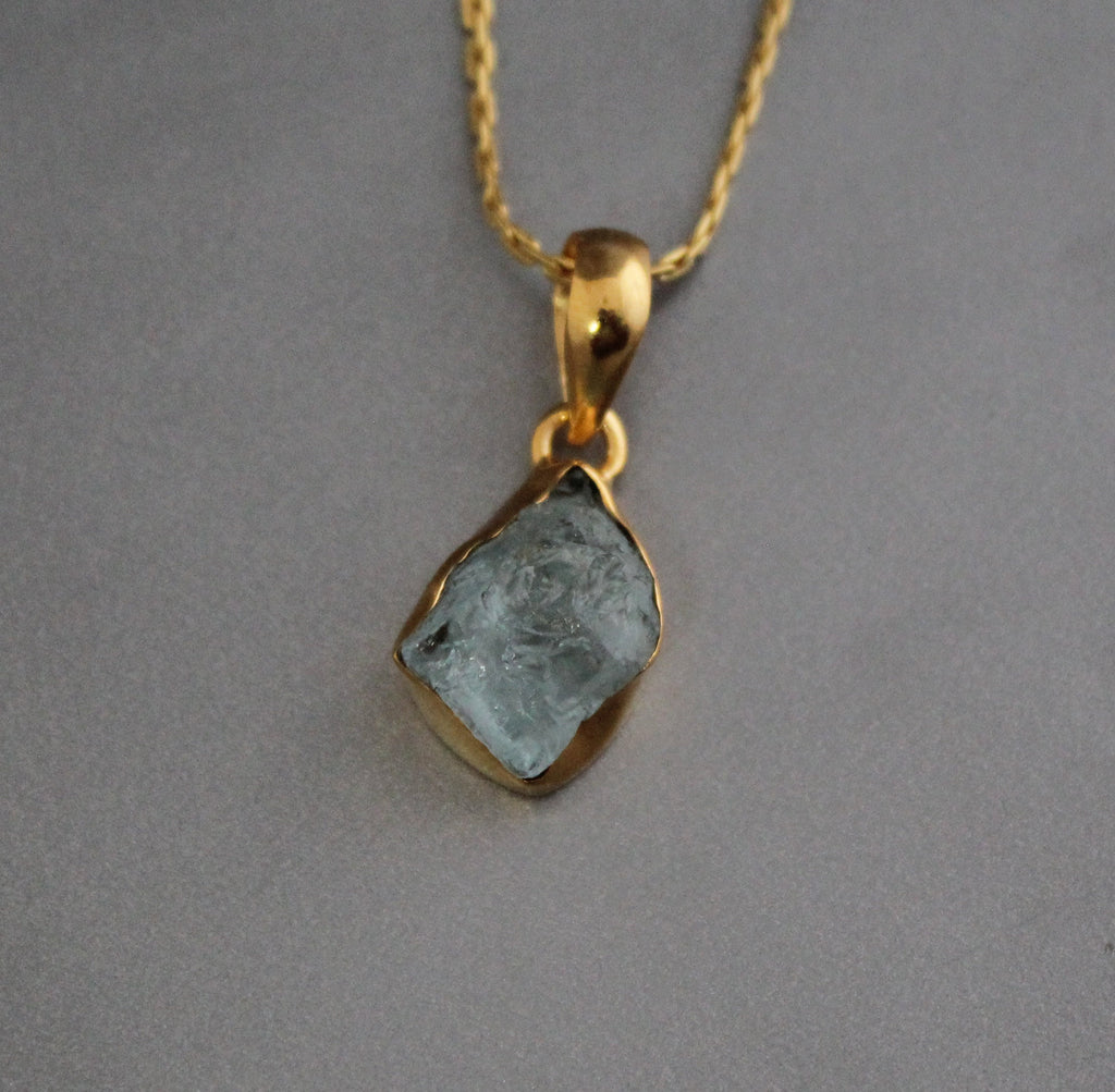 Raw Aquamarine Necklace: Sterling Silver March Birthstone Jewelry
