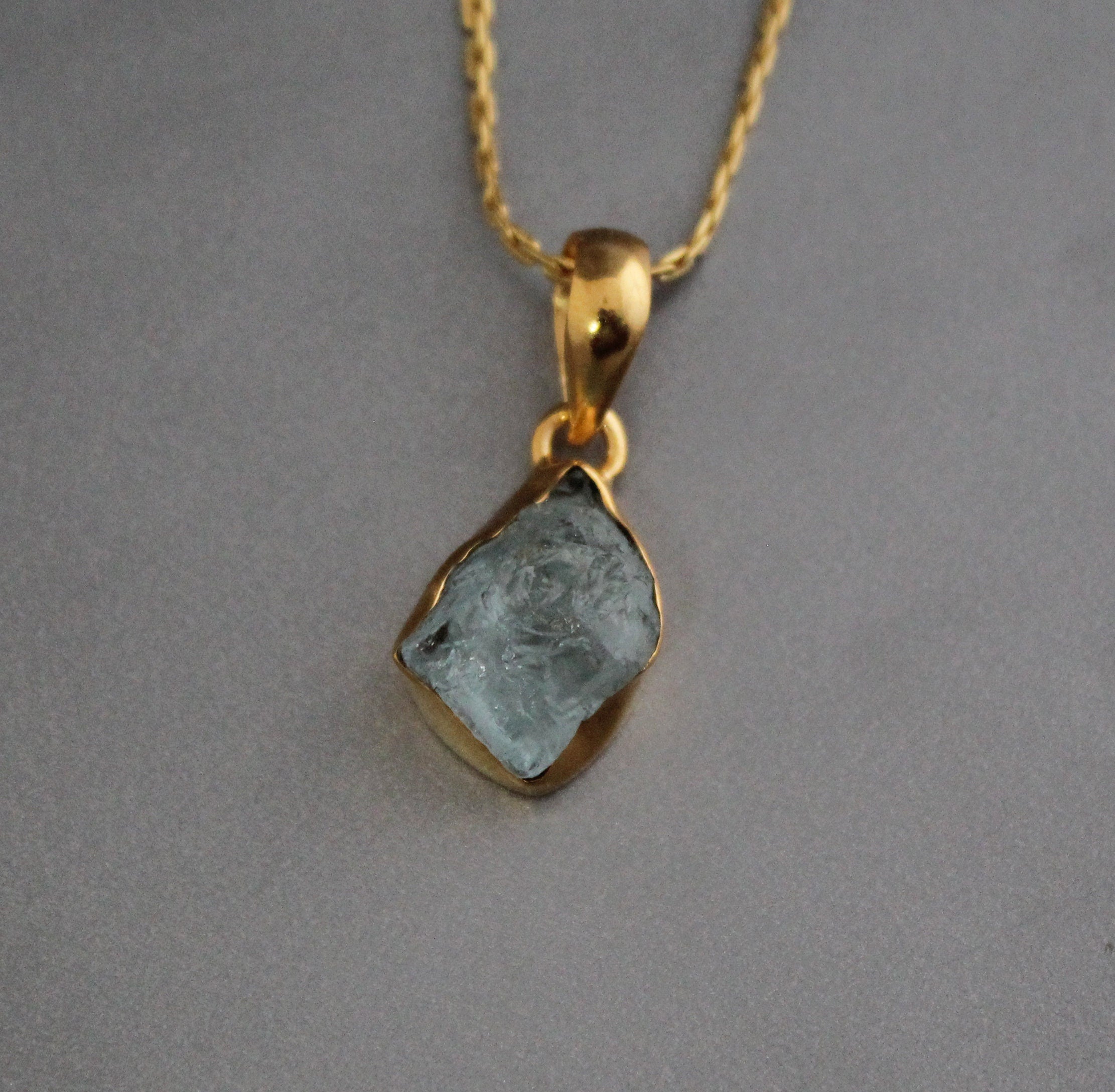 Raw Aquamarine Necklace: Sterling Silver March Birthstone Jewelry