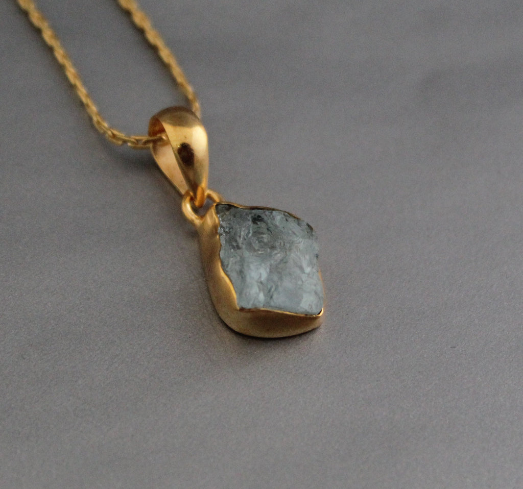 Raw Aquamarine Necklace: 18K Gold, March Birthstone, Sterling Silver