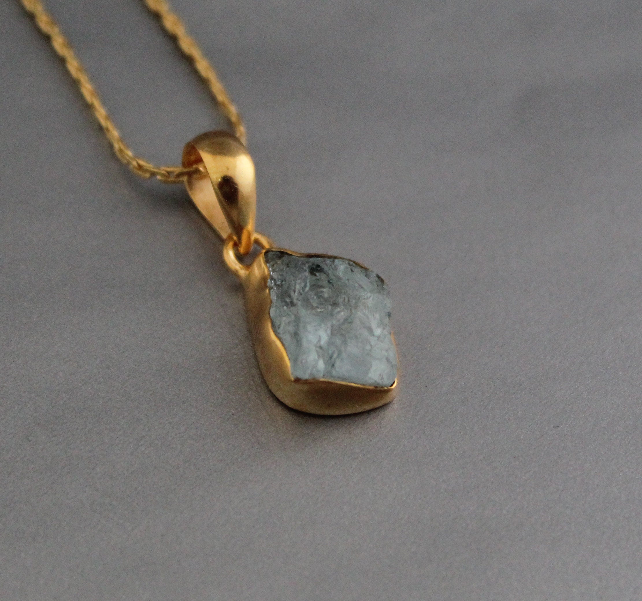 Raw Aquamarine Necklace: 18K Gold, March Birthstone, Sterling Silver