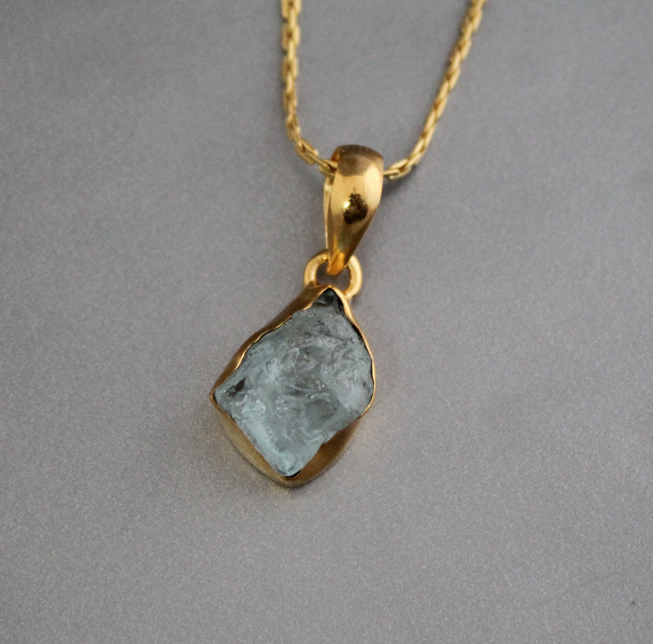 Raw Aquamarine Necklace: Sterling Silver Crystal Pendant