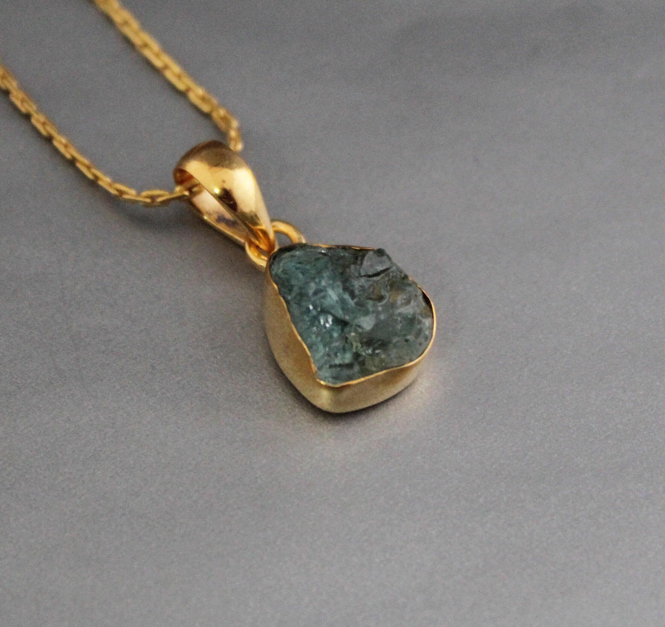 Raw Aquamarine Necklace: Sterling Silver Crystal Pendant