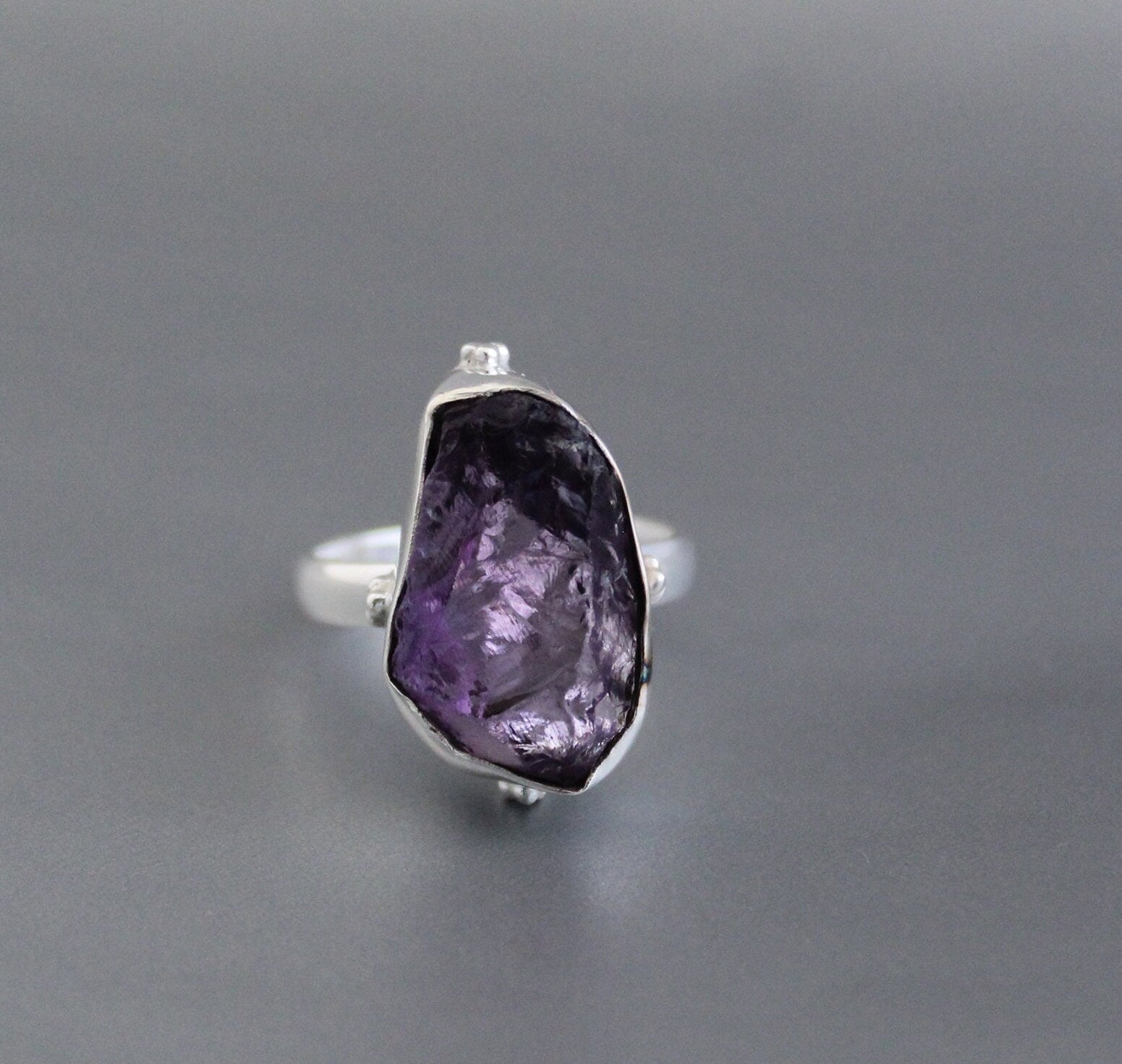 Raw Amethyst Ring, 925 Sterling Silver, Rough Stone, Unique Birthstone Ring, Gift For Her, Boho Jewelry