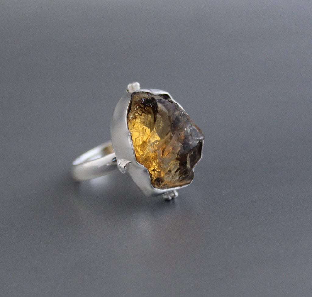 Raw Citrine Ring, Sterling Silver Rings for Women, Raw Stone Ring, Stackable Rings, Gemstone Ring, Boho Jewelry, Crystal Ring, Minimalist