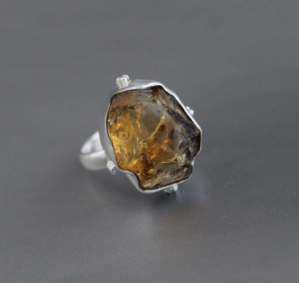 Raw Citrine Ring, Sterling Silver Rings for Women, Raw Stone Ring, Stackable Rings, Gemstone Ring, Boho Jewelry, Crystal Ring, Minimalist